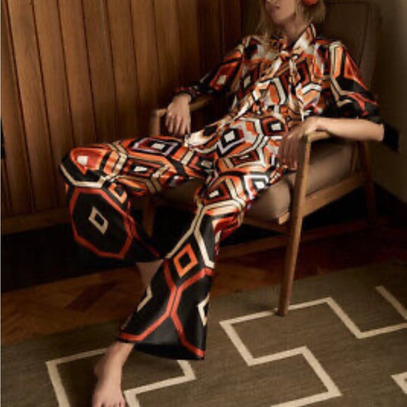 NWT ZARA Women's Geometric Print Jumpsuit Black/ Orange Size Small - Picture 3 of 12